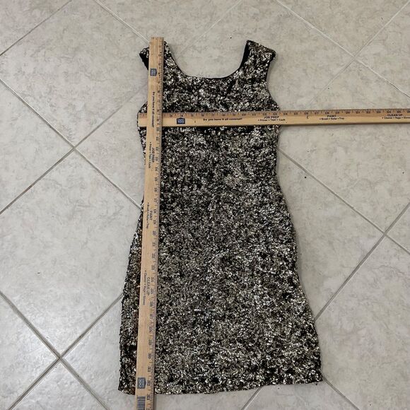 Zara Dress Woman's M  Black Gold Sequined Bodycon Low Back Dress Party Cocktail - Picture 11 of 13